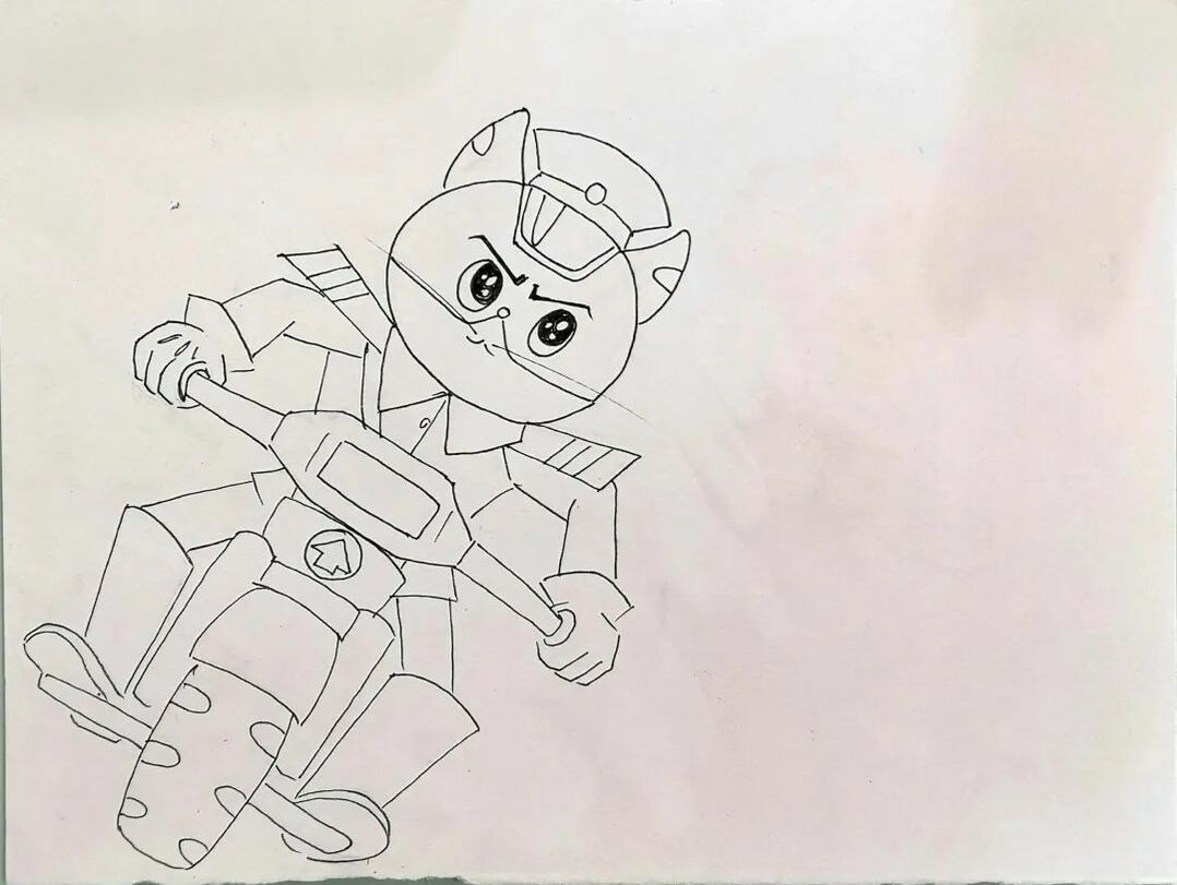 6,给黑猫警长上色,然后制作抽条贴到黑猫警长后背,在背景上裁1.